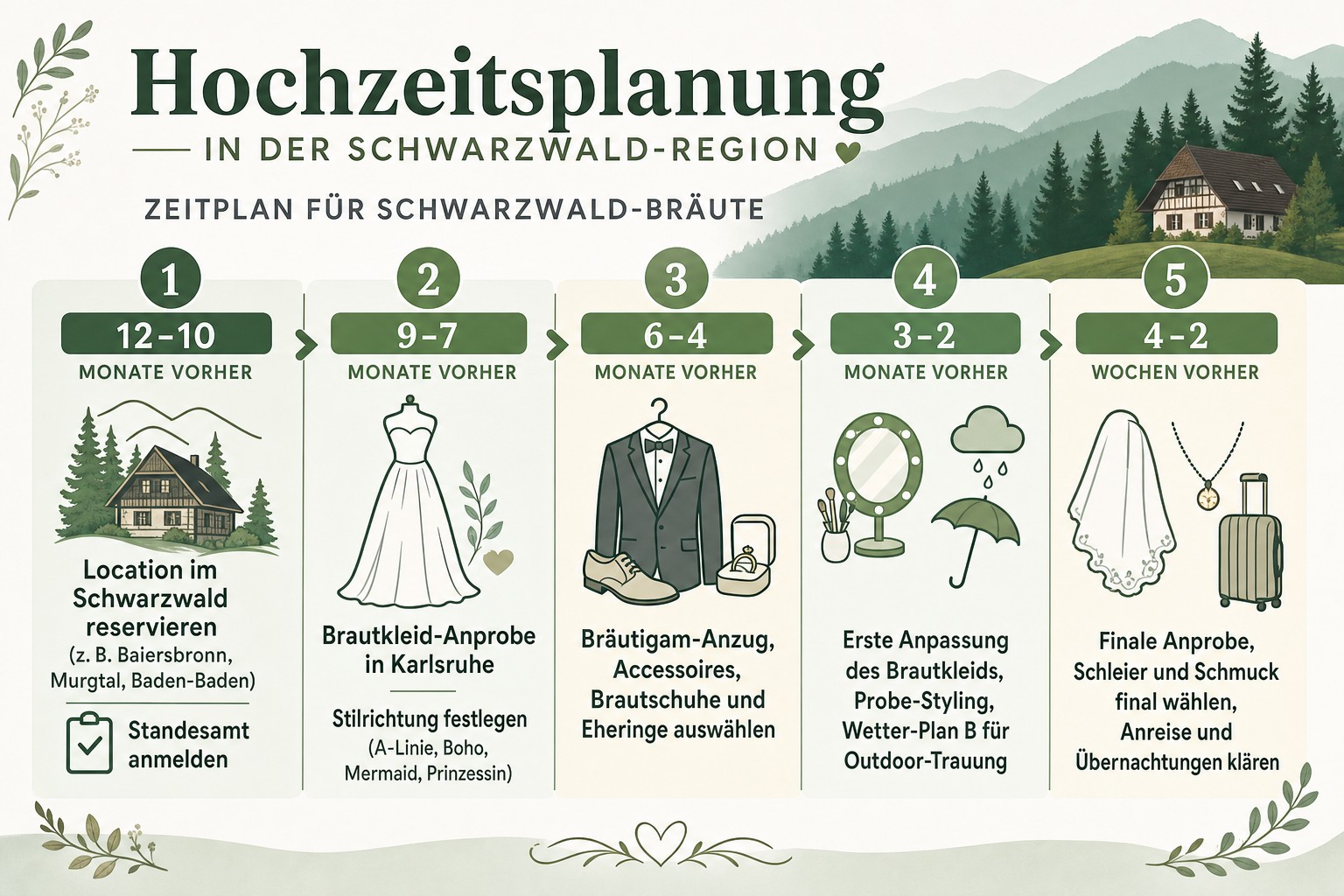 Hochzeitsplanung in der Schwarzwaldregion - Zeitplan für Schwarzwald-Bräute